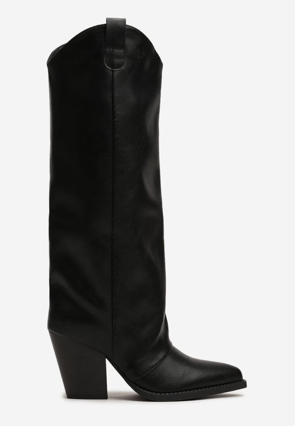 Renee - Czarne Kozaki w Stylu Kowbojek z Prostą Cholewką na Stożku Afarrive. Nosek buta: szpiczasty. Kolor: czarny. Materiał: zamsz. Szerokość cholewki: normalna. Obcas: na stożku. Styl: klasyczny, boho. Wysokość obcasa: średni