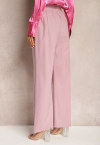 Renee - Różowe Spodnie Szerokie w Stylu Paper Bag z Materiałowym Paskiem Xennia. Kolor: różowy. Materiał: materiał #2