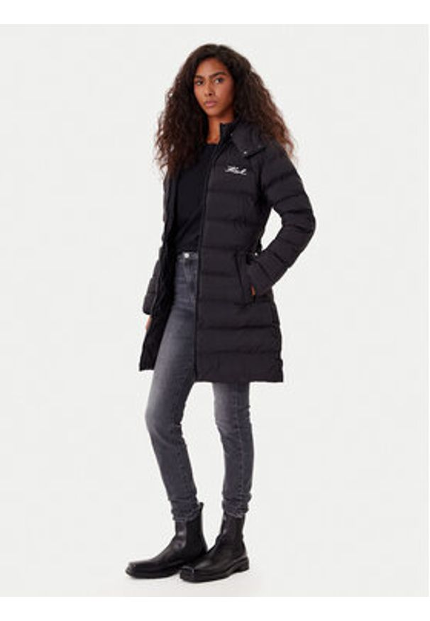 Karl Lagerfeld - KARL LAGERFELD Kurtka zimowa A1W15047 Czarny Slim Fit. Typ kołnierza: dekolt w karo. Kolor: czarny. Materiał: syntetyk. Sezon: zima