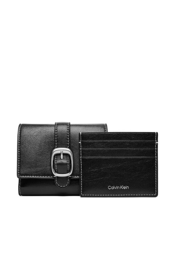 Calvin Klein Portfel Buckle 2 In 1 Wallet LV04F1168G Czarny. Kolor: czarny. Materiał: skóra