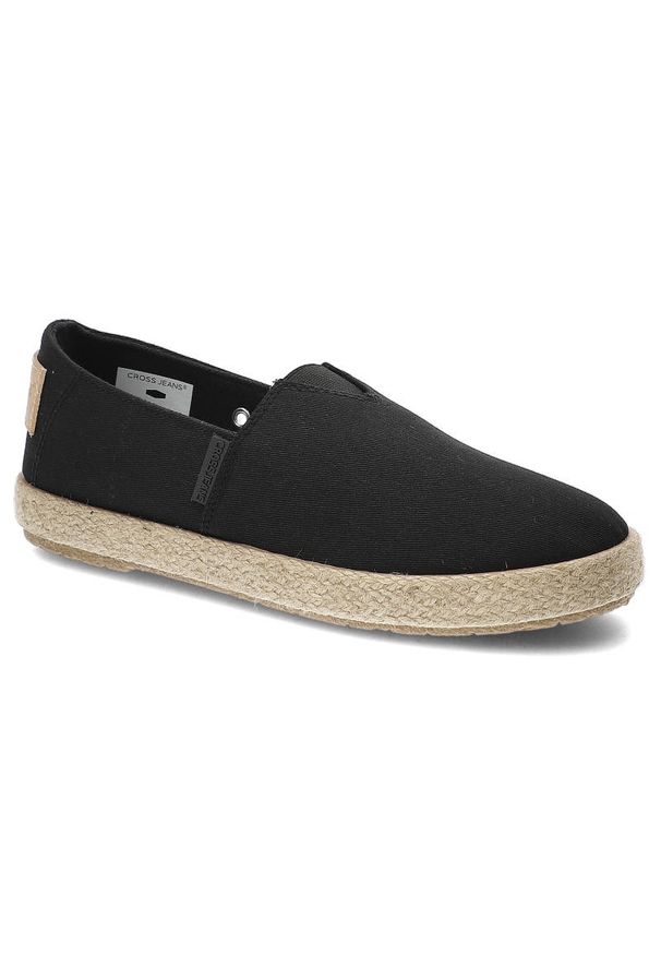 Czarne Espadryle Cross Jeans Wygodne Buty Damskie. Kolor: czarny. Materiał: materiał, skóra. Szerokość cholewki: normalna. Styl: elegancki, wakacyjny