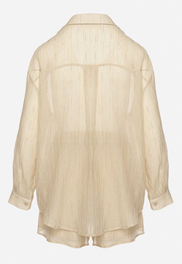 Born2be - Beżowy Komplet Ozdobiony Cyrkoniami Koszula i Szorty Jenorenea. Kolor: beżowy. Wzór: aplikacja