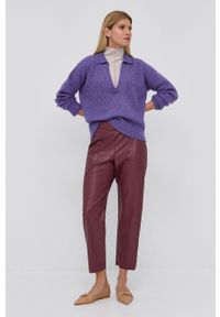 Patrizia Pepe Sweter z domieszką wełny damski kolor fioletowy. Kolor: fioletowy. Materiał: wełna. Długość rękawa: długi rękaw. Długość: długie. Wzór: ze splotem