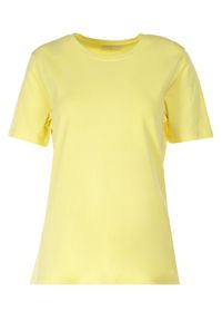 Born2be - Żółty T-shirt Akisistae. Kolekcja: plus size. Kolor: żółty. Materiał: bawełna, dzianina, materiał. Długość rękawa: krótki rękaw. Długość: krótkie