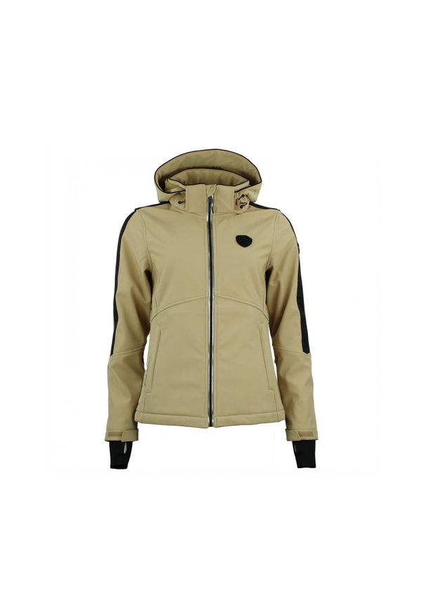 PEAK MOUNTAIN - Kurtka damska Peak Mountain Softshell Arganff. Typ kołnierza: kołnierzyk stójkowy. Kolor: wielokolorowy, beżowy, brązowy. Materiał: softshell. Sport: turystyka piesza