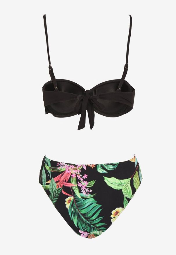 Born2be - Czarno-Zielone Bikini Biustonosz z Metalicznymi Ozdobami i Figi w Abstrakcyjny Wzór Ulosilla. Kolor: czarny. Wzór: aplikacja
