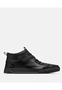 Kazar - Czarne sneakersy męskie. Kolor: czarny. Materiał: materiał, skóra. Wzór: gładki #1