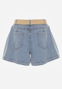 Renee - Jasnoniebieskie Szorty Jeansowe High Waist z Bawełny z Elastycznym Paskiem Tinreia. Okazja: na co dzień. Stan: podwyższony. Kolor: niebieski. Materiał: jeans, bawełna. Długość: krótkie. Sezon: lato. Styl: casual #7