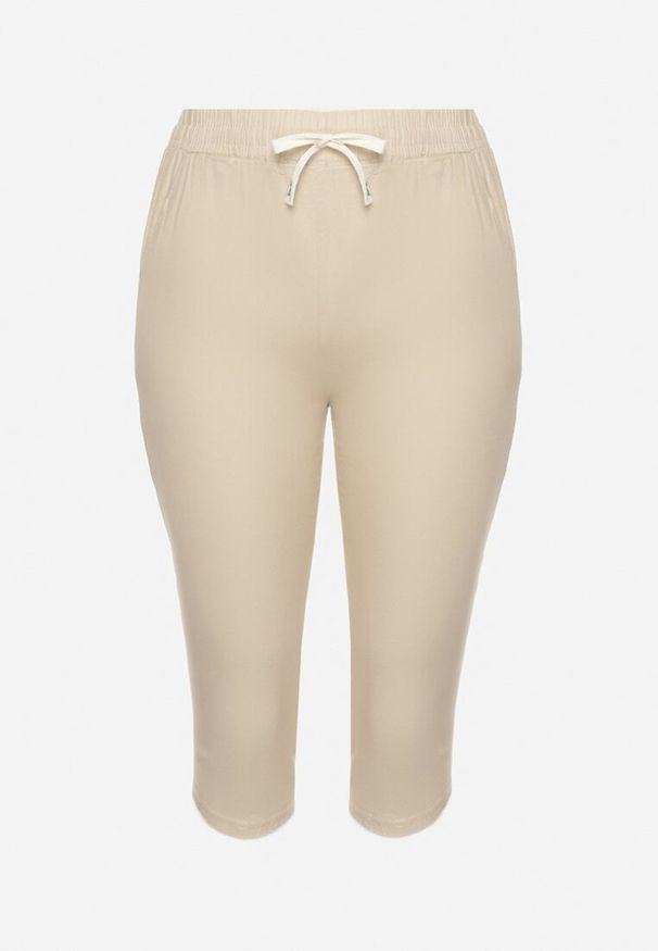 Born2be - Beżowe Spodnie z Bawełny z Wysokim Stanem i Wiązaniem Lirassia. Okazja: na co dzień. Stan: podwyższony. Kolor: beżowy. Materiał: bawełna. Styl: casual