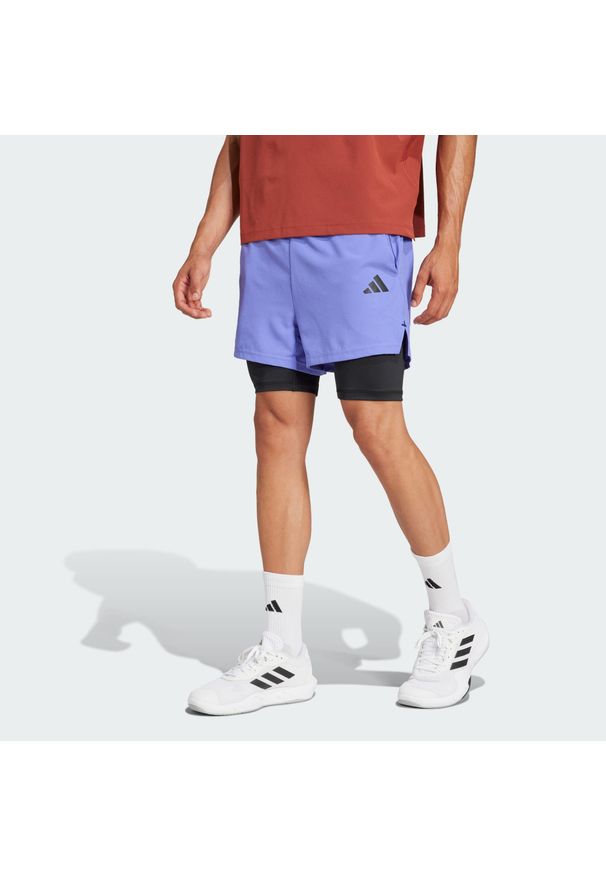 Adidas - Szorty Gym+ 2-in-1. Kolor: wielokolorowy, niebieski, czarny. Materiał: materiał. Technologia: ClimaCool (Adidas)