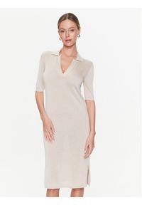 Calvin Klein Sukienka dzianinowa Lyocell Blend Polo Dress Ss K20K205619 Beżowy Regular Fit. Typ kołnierza: polo. Kolor: beżowy. Materiał: dzianina, lyocell #1