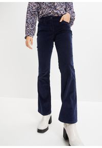 bonprix - Spodnie sztruksowe ze stretchem o kroju bootcut. Kolor: niebieski. Materiał: sztruks #1