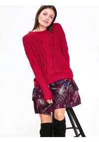 TOP SECRET - Sweter damski oversize. Kolor: różowy. Materiał: dzianina, ze splotem. Wzór: ze splotem. Sezon: zima, jesień #5