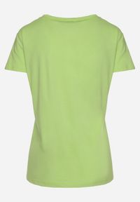 Born2be - Jasnozielony Bawełniany T-shirt z Krótkim Rękawem i Ozdobnym Nadrukiem Tiimaqin. Okazja: na co dzień. Kolor: zielony. Materiał: bawełna. Długość rękawa: krótki rękaw. Długość: krótkie. Wzór: nadruk. Styl: klasyczny, casual, elegancki #6