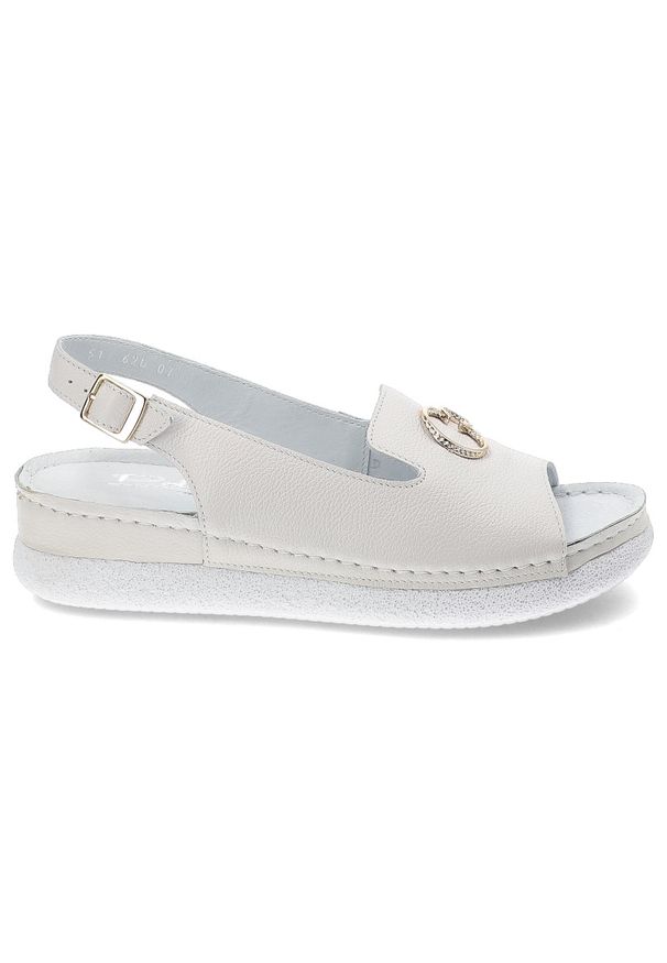 Białe Sandały Pollonus Wygodne Obuwie Damskie. Zapięcie: pasek. Kolor: biały. Materiał: skóra. Sezon: lato