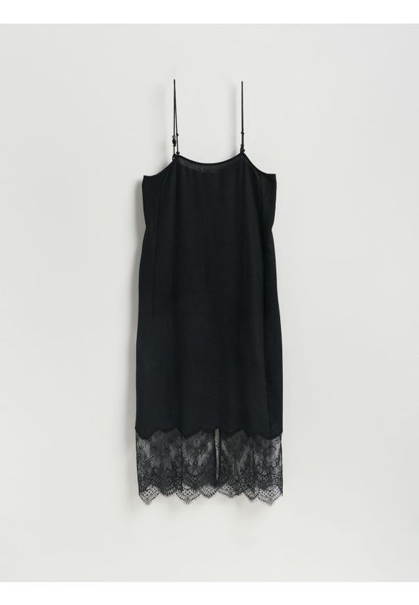 Reserved - Sukienka z lnem - czarny. Kolor: czarny. Materiał: len. Typ sukienki: proste