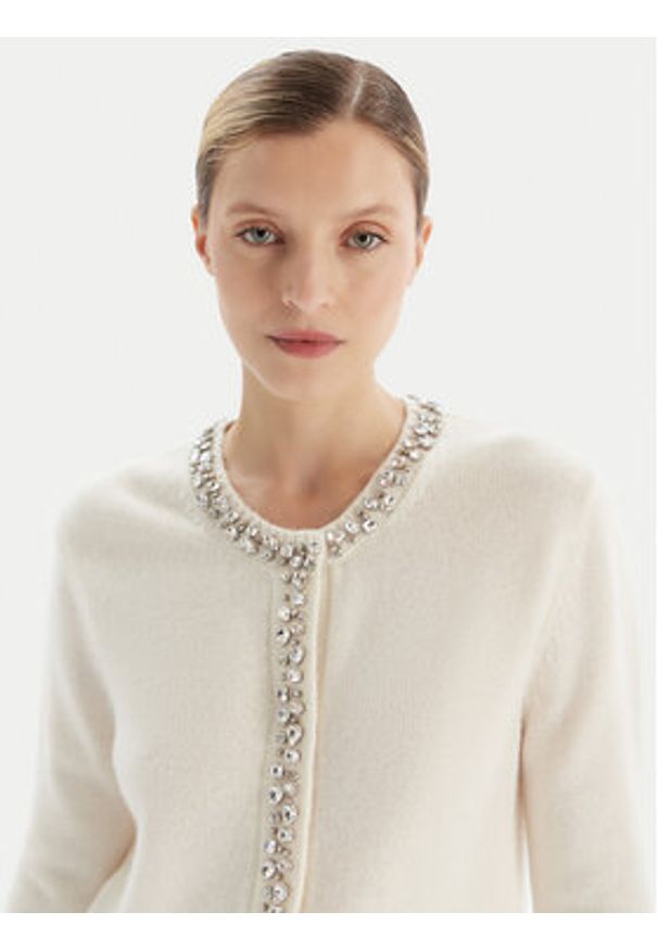 KAOS Kardigan RI1KT018 Écru Regular Fit. Kolor: kremowy. Materiał: wełna