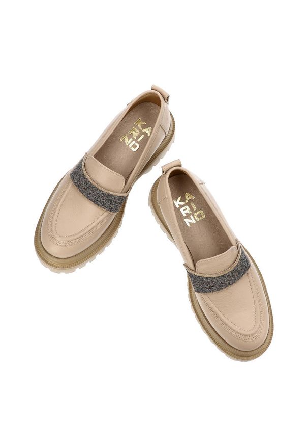 Beżowe Półbuty Karino Eleganckie Skórzane Buty. Okazja: na co dzień. Kolor: beżowy. Materiał: skóra. Szerokość cholewki: normalna. Wzór: aplikacja. Styl: elegancki