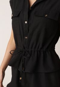 Born2be - Czarny Bawełniano-Wiskozowy Kombinezon Koszulowy Bez Rękawów z Baskinką Marmaya. Okazja: na co dzień. Kolor: czarny. Materiał: wiskoza, bawełna. Długość rękawa: bez rękawów. Styl: casual, klasyczny, elegancki #3