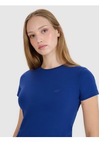 4f - 4F T-shirt slim gładki damski - granatowy M. Okazja: na co dzień. Kolor: niebieski. Materiał: dzianina, bawełna, jersey, materiał, elastan. Długość rękawa: krótki rękaw. Długość: krótkie. Wzór: gładki. Sezon: lato. Styl: klasyczny, sportowy, casual