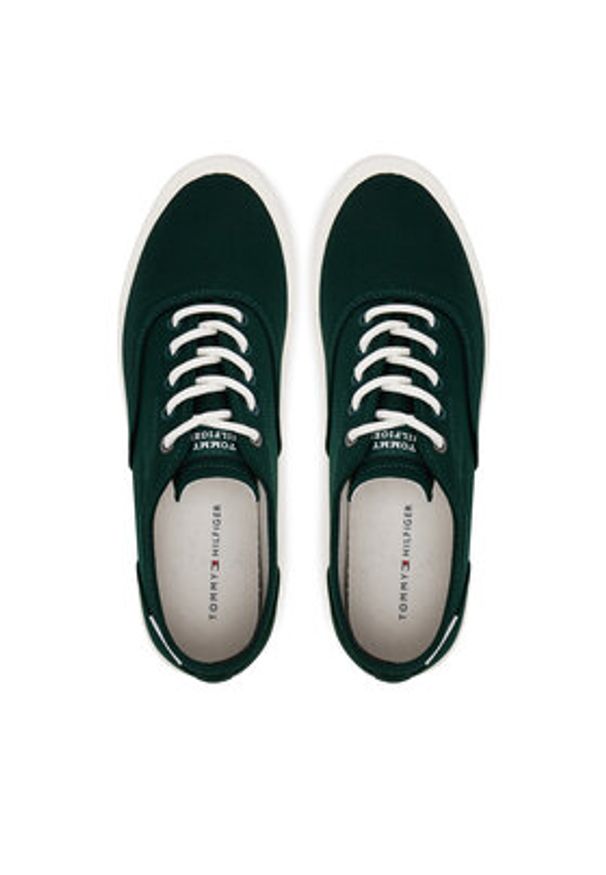 TOMMY HILFIGER - Tommy Hilfiger Tenisówki Th Hi Vulc Low Oxford Twill FM0FM05400 Zielony. Kolor: zielony. Materiał: materiał