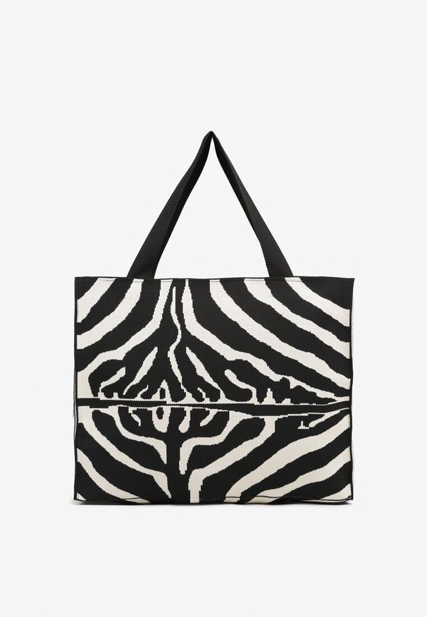 Born2be - Czarno-Biała Prostokątna Torebka Shopperka w Zebrę Salaviella. Kolor: czarny. Wzór: motyw zwierzęcy. Styl: biznesowy, elegancki