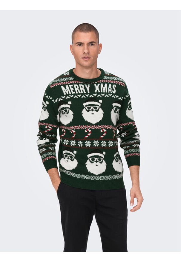 Only & Sons Sweter Xmas Santa 22023994 Zielony Regular Fit. Kolor: zielony. Materiał: syntetyk