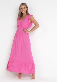Born2be - Różowa Sukienka Hypsanie. Typ kołnierza: dekolt kopertowy. Kolor: różowy. Materiał: wiskoza. Typ sukienki: kopertowe. Długość: maxi #1