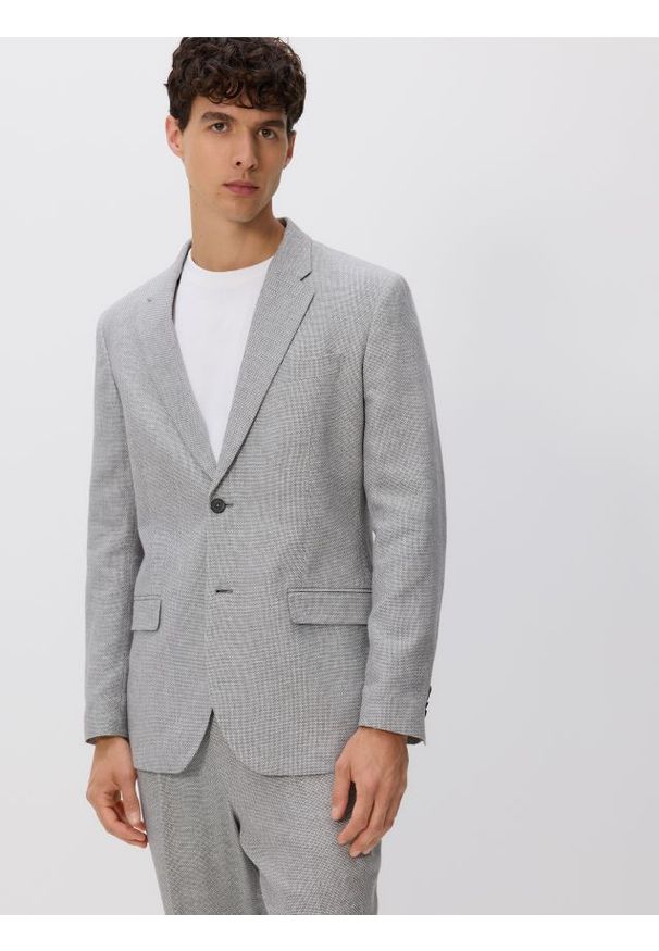 Reserved - Marynarka slim fit z lnem - jasnoszary. Kolor: szary. Materiał: len