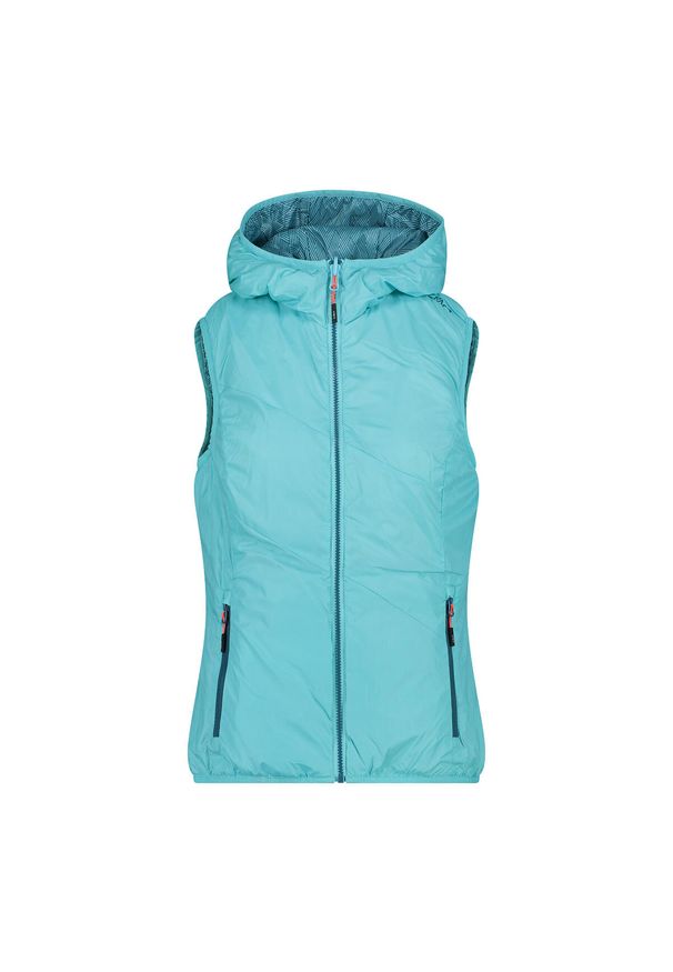 Damska kamizelka z kapturem CMP Reverse. Typ kołnierza: kaptur. Kolor: niebieski. Sport: turystyka piesza