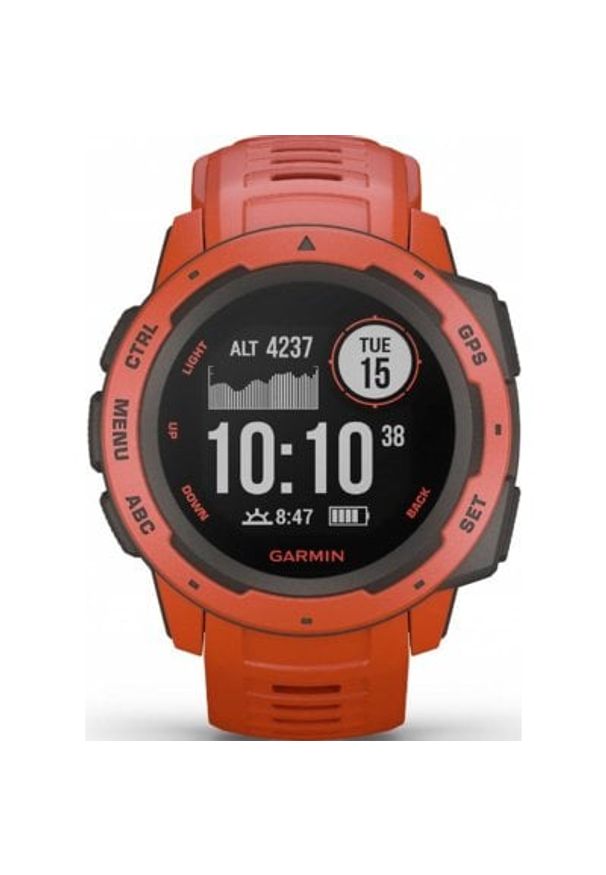 Zegarek sportowy GARMIN Instinct Czerwony. Kolor: czerwony. Materiał: włókno. Styl: sportowy