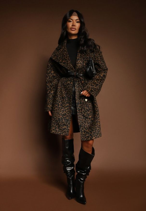 Renee - Brązowy Klasyczny Płaszcz Wiązany Paskiem w Talii Aniele. Kolor: brązowy. Styl: klasyczny