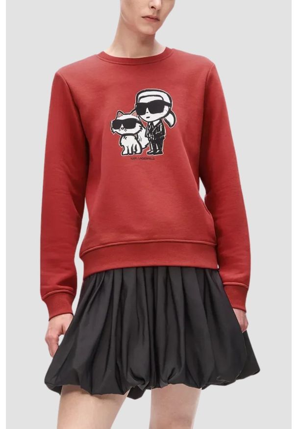 Karl Lagerfeld - KARL LAGERFELD Czerwona damska bluza Ikon Sketch Duo, Rozmiar S. Kolor: czerwony. Materiał: bawełna. Wzór: nadruk