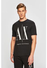 Armani Exchange - T-shirt. Okazja: na co dzień. Kolor: czarny. Materiał: dzianina. Wzór: nadruk. Styl: casual