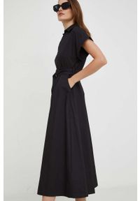 Answear Lab sukienka bawełniana kolor czarny midi rozkloszowana. Kolor: czarny. Materiał: bawełna. Typ sukienki: rozkloszowane. Styl: wakacyjny. Długość: midi #5