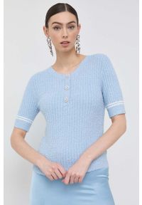Miss Sixty sweter damski kolor niebieski lekki. Okazja: na co dzień. Kolor: niebieski. Długość rękawa: krótki rękaw. Długość: krótkie. Styl: casual #1