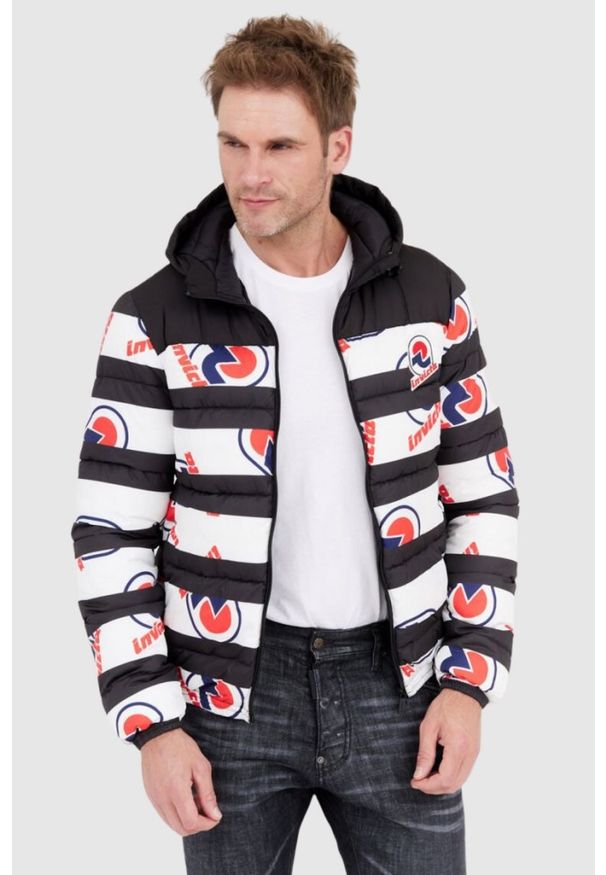 Invicta - INVICTA Puchowa kurtka męska w pasy i logo, Rozmiar XL. Kolor: wielokolorowy. Materiał: puch