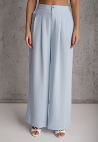 Renee - Niebieski Wiskozowy Komplet Garniturowy Spodnie Wide Leg i Kamizelka z Paskiem Elyenryl. Kolor: niebieski. Materiał: wiskoza #8