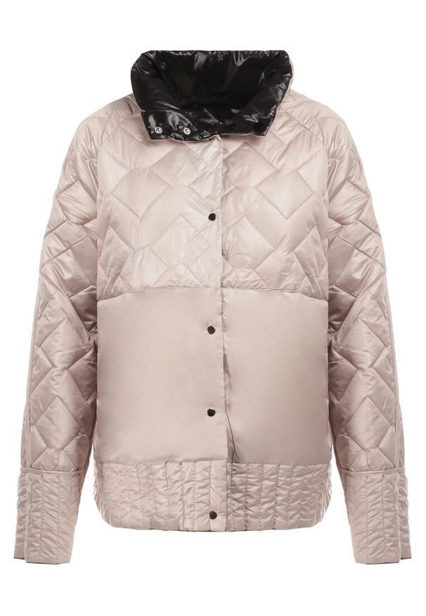 Born2be - Czarna Kurtka Dwustronna Hypsora. Typ kołnierza: kołnierzyk stójkowy. Kolekcja: plus size. Kolor: czarny. Materiał: tkanina. Długość rękawa: długi rękaw. Długość: długie. Wzór: aplikacja, geometria, jednolity