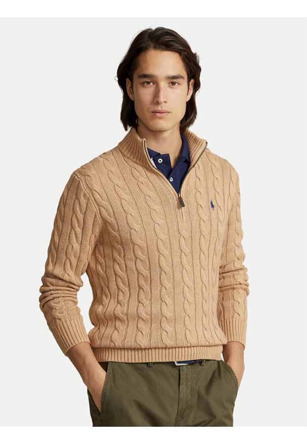 Polo Ralph Lauren Sweter 710810841003 Beżowy Regular Fit. Typ kołnierza: polo. Kolor: beżowy. Materiał: bawełna