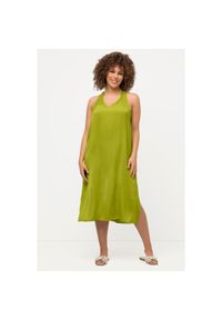 ULLA POPKEN - Damskie Sukienka mini krój trapezowy dekolt w szpic bez rękawów. Kolekcja: plus size. Kolor: zielony. Materiał: poliester, materiał. Długość rękawa: bez rękawów. Typ sukienki: trapezowe. Styl: sportowy. Długość: mini #1