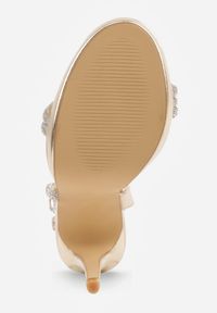 Born2be - Złote Szpilki Sandały Ozdobione Cyrkoniami i Transparentnymi Paskami Vikialie. Zapięcie: pasek. Kolor: złoty. Wzór: aplikacja. Obcas: na szpilce. Styl: elegancki, klasyczny #8