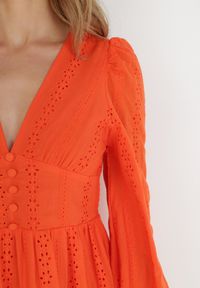 Born2be - Pomarańczowa Sukienka Merirah. Kolor: pomarańczowy. Materiał: bawełna, tkanina. Długość rękawa: długi rękaw. Wzór: aplikacja, haft. Długość: mini #6