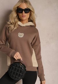 Renee - Brązowa Bluza z Bawełny z Ozdobną Naszywką z Misiem i Polarowym Kapturem Hecatia. Typ kołnierza: kaptur. Kolor: brązowy. Materiał: polar, bawełna. Wzór: aplikacja #4
