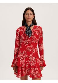 Reserved - Sukienka mini z falbanami - wielobarwny. Materiał: wiskoza. Wzór: nadruk, kwiaty. Długość: mini #1