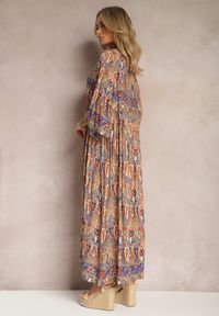 Renee - Beżowo-Granatowa Oversizowa Sukienka Maxi z Ozdobnym Wzorem Paisley Amaertia. Kolor: beżowy. Wzór: paisley. Długość: maxi #3