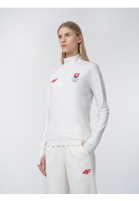 4f - Longsleeve treningowy szybkoschnący damski Słowacja - Pekin 2022. Kolor: beżowy. Materiał: skóra, dzianina. Długość rękawa: długi rękaw. Sezon: zima. Sport: fitness