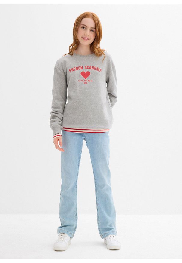 bonprix - Bluza z miękkiej mieszanki bawełny organicznej. Kolor: szary. Materiał: bawełna. Wzór: nadruk