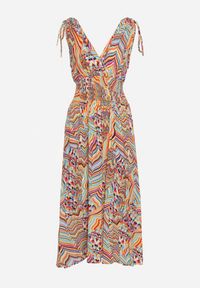 Born2be - Żółto-Różowa Rozkloszowana Sukienka w Stylu Boho z Trójkątnym Dekoltem i Gumką w Talii Galleri. Okazja: na co dzień. Kolor: żółty. Typ sukienki: rozkloszowane, proste. Styl: boho #7