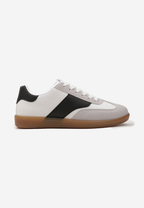 Renee - Biało-Czarne Sneakersy Tenisówki z Klasycznym Sznurowaniem Norio. Kolor: biały. Materiał: jeans